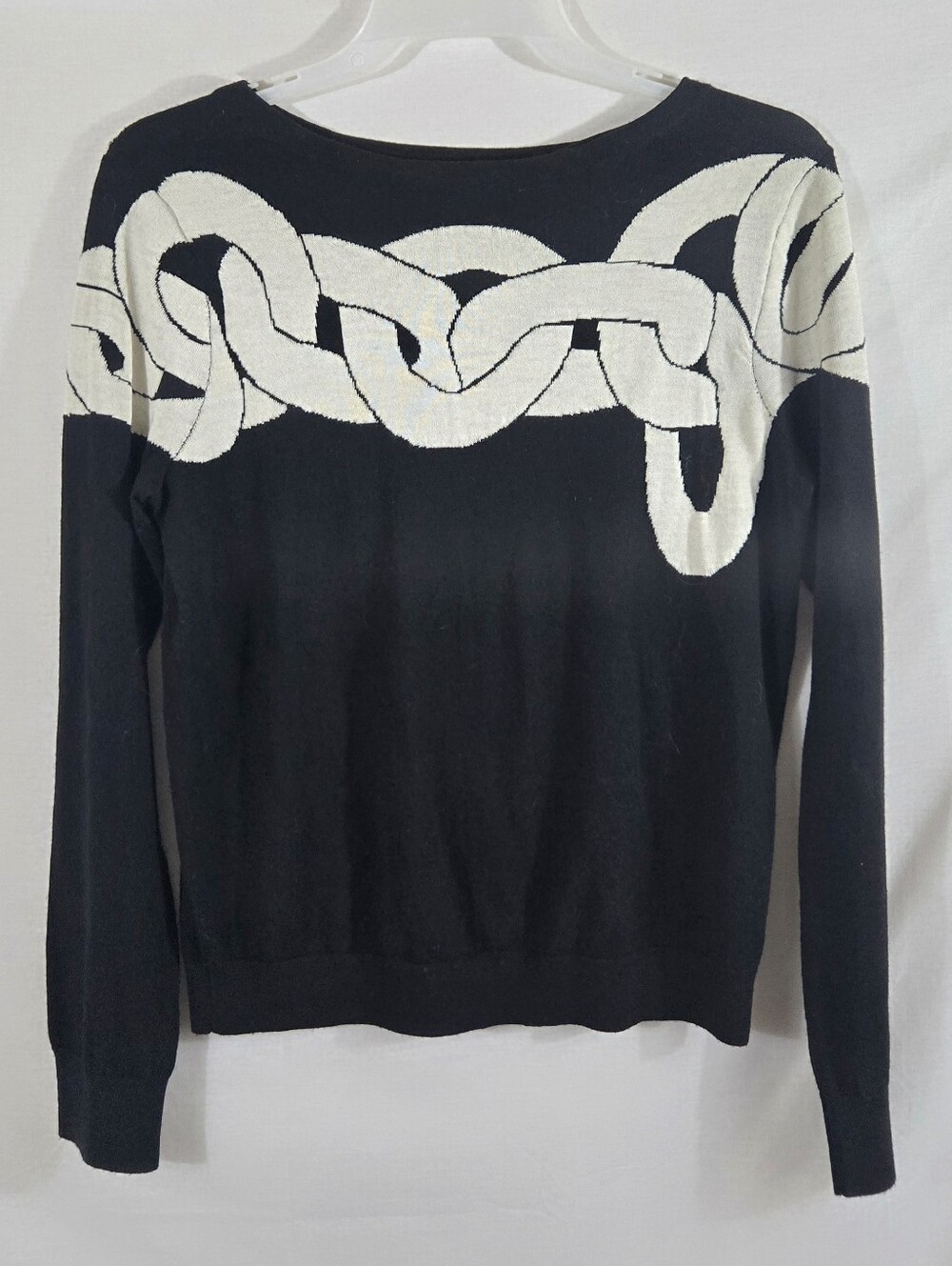 Diane Von Furstenberg Black Wool Blend Lightweight Chain Sweater Measures Large